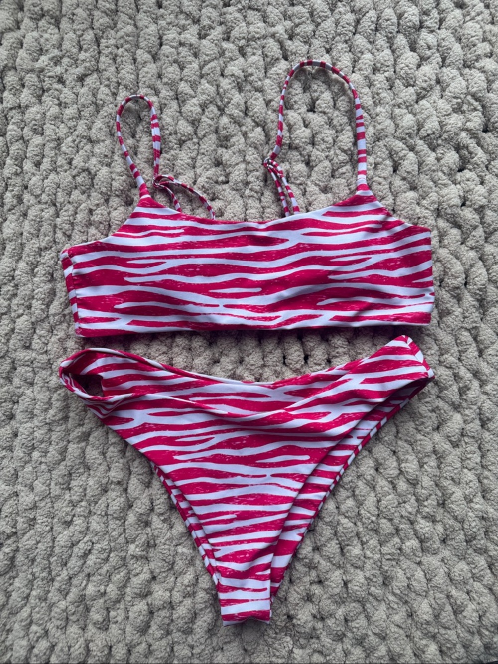 Pink & White Zebra Stripe Bikini Top and Bottom